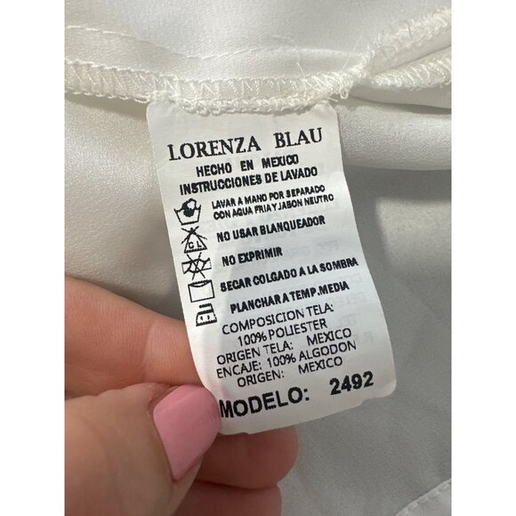 Lorenza Blau Crochet Lace Blouse Women 36 Ruffle Trim Tie Neck White Polyester - Picture 4 of 7